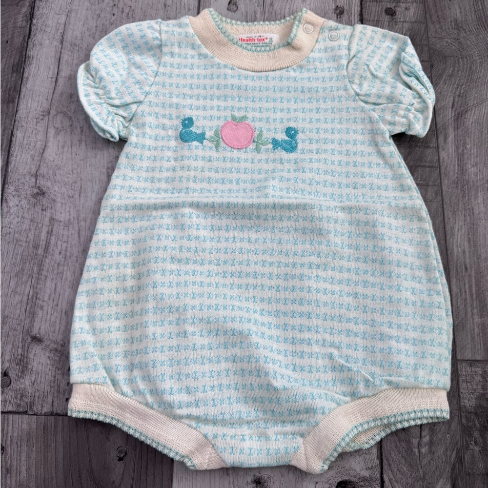 Vintage Health Tex Birds Apple Embroidered Bubble Romper Size 12 Months